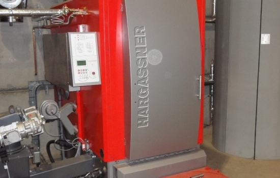 Biomass boiler in a shed Biomass boiler in a shed