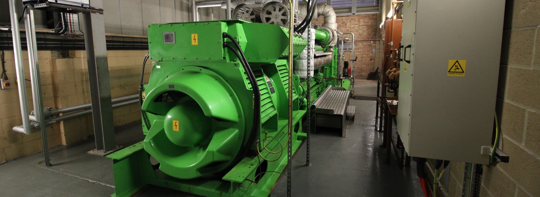 Green CHP engine in a shed