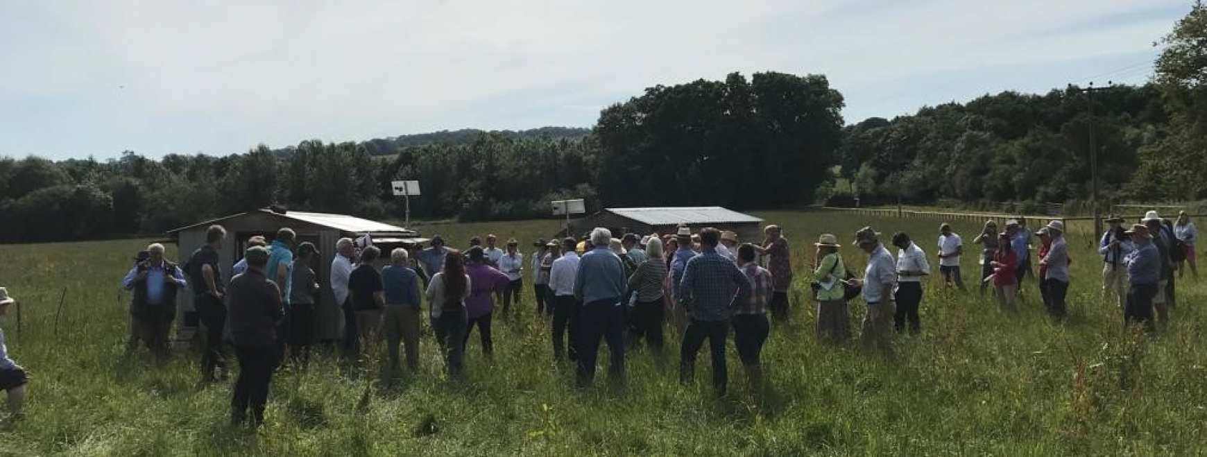 A group of people standing in a farmers field